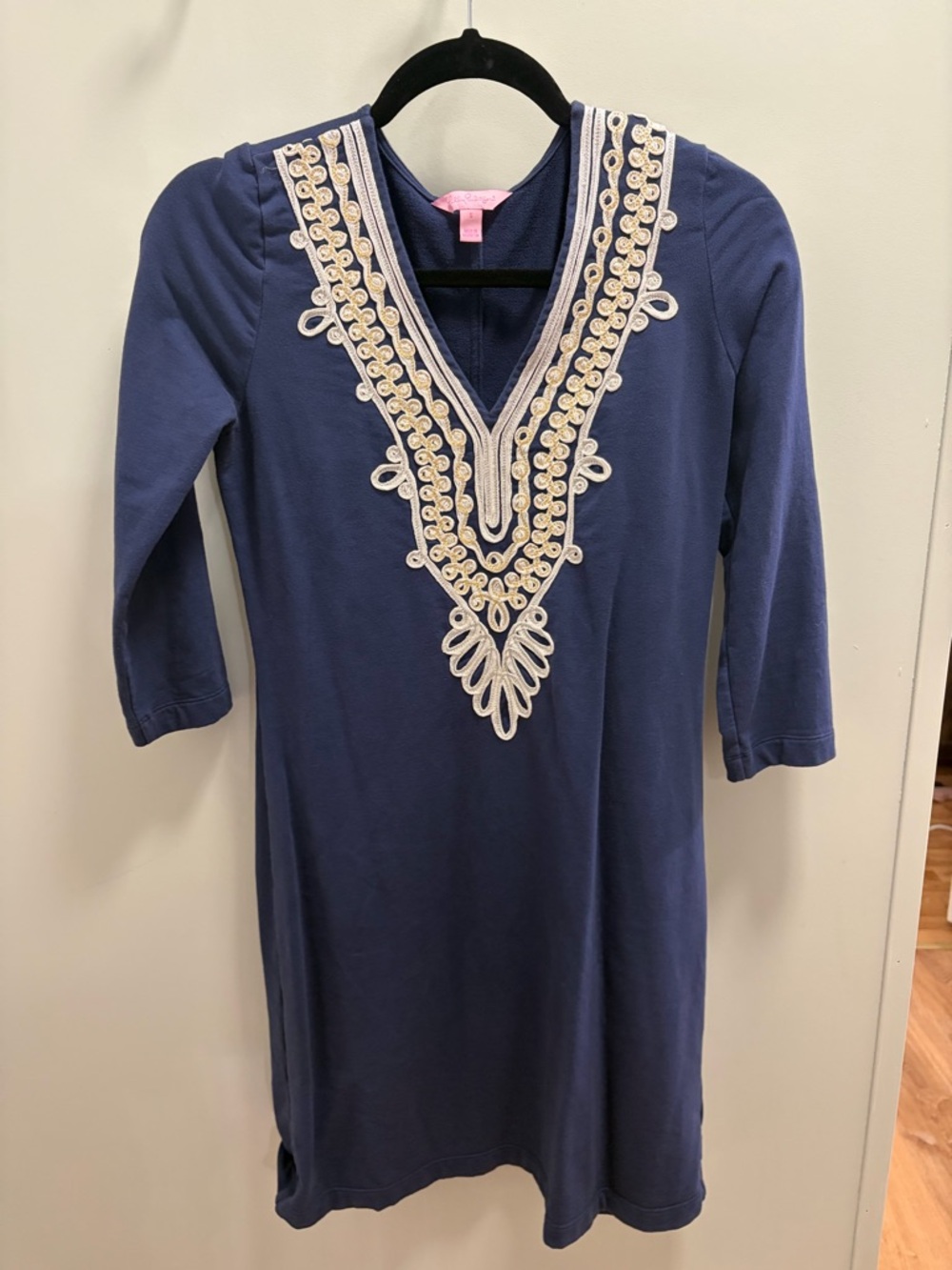 Lilly Pulitzer Navy Embroidered V-Neck Tunic Dress